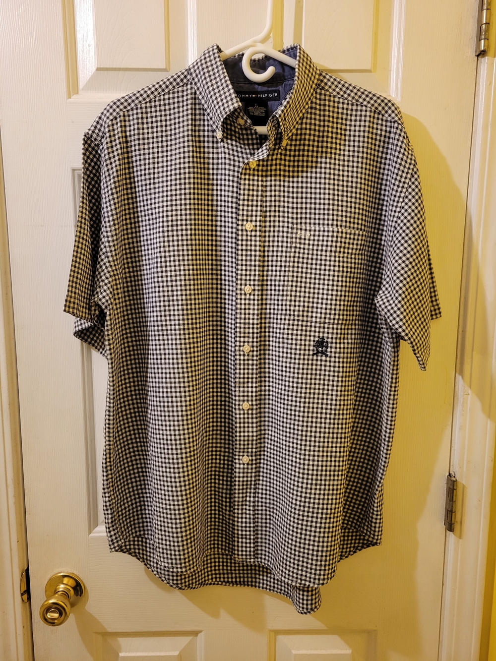 Tommy Hilfiger Black & White Gingham Short-Sleeve Button-Down Shirt Pen Slot
